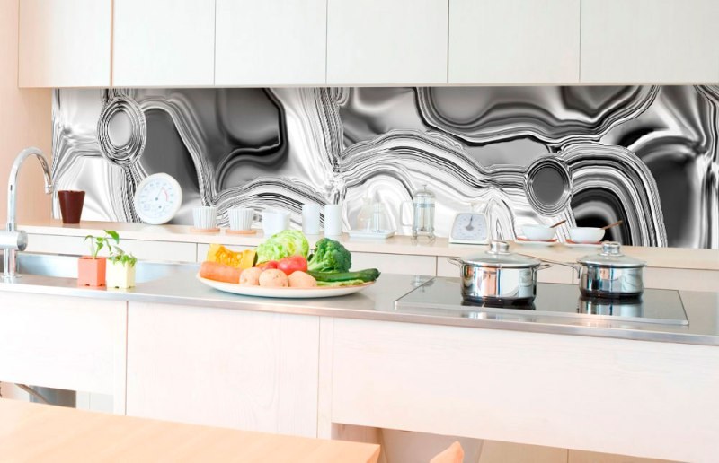 Samoljepljiva foto tapeta za kuhinje - Tekući krom srebrni KI-350-101 | 350x60 cm - Za kuhinje