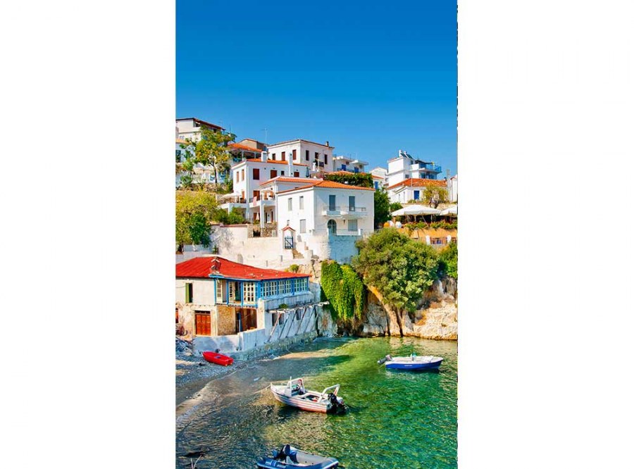 Flis foto tapeta Grčka obala MS20197 | 150x250 cm - Od flisa