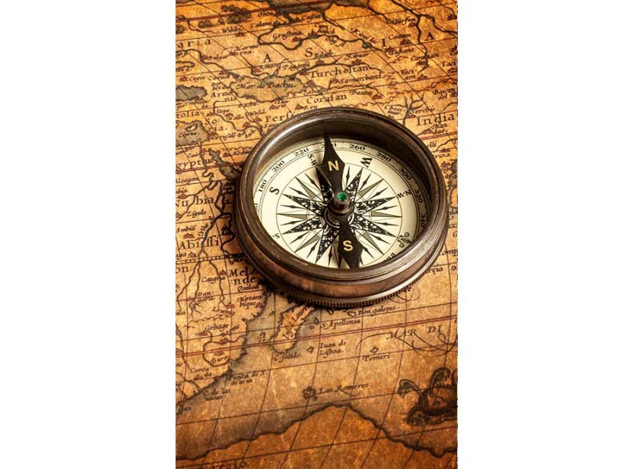 Flis foto tapeta Kompas i karta MS20264 | 150x250 cm - Od flisa
