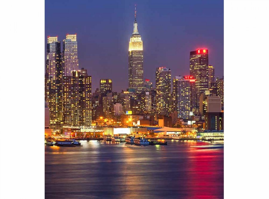 Flis foto tapeta Manhattan u noći MS30003 | 225x250 cm - Od flisa