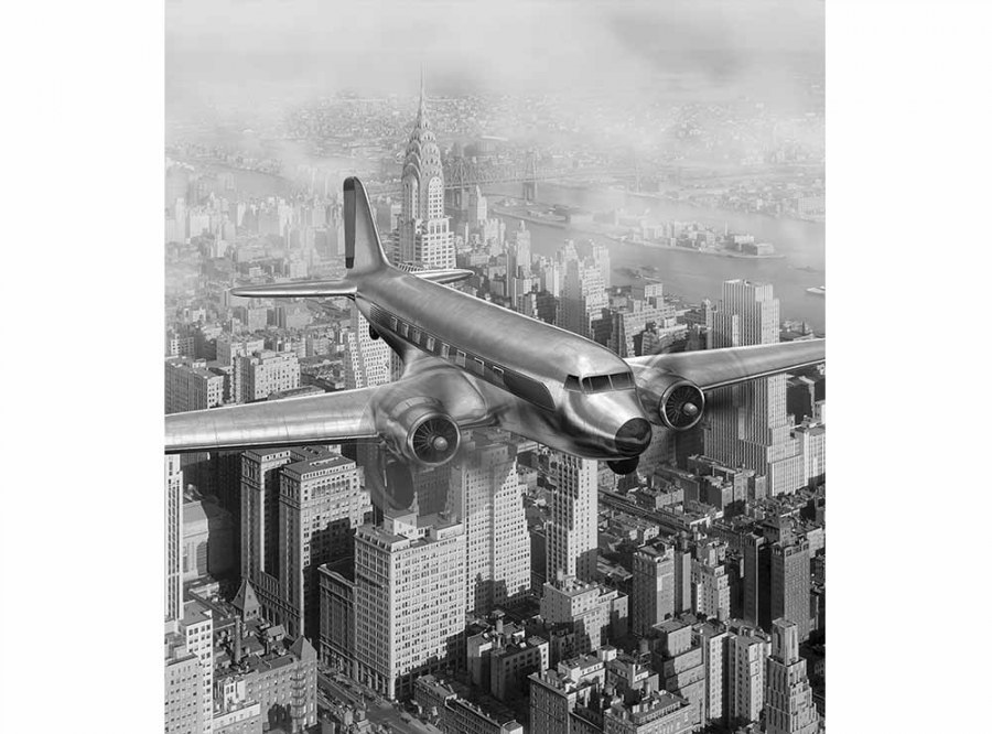 Flis foto tapeta Avion iznad grada MS30006 | 225x250 cm - Od flisa