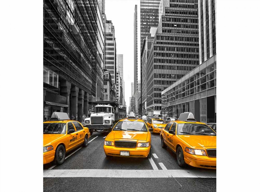 Flis foto tapeta Taxi u gradu MS30008 | 225x250 cm - Od flisa