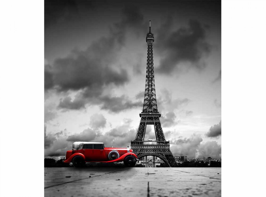 Flis foto tapeta Retro auto u Parizu MS30027 | 225x250 cm - Od flisa