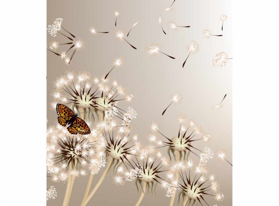 Flis foto tapeta Maslačak i leptir MS30148 | 225x250 cm - Od flisa