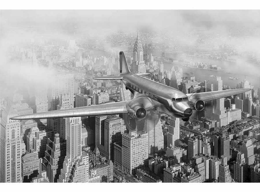 Flis foto tapeta Avion iznad grada MS50006 | 375x250 cm - Od flisa
