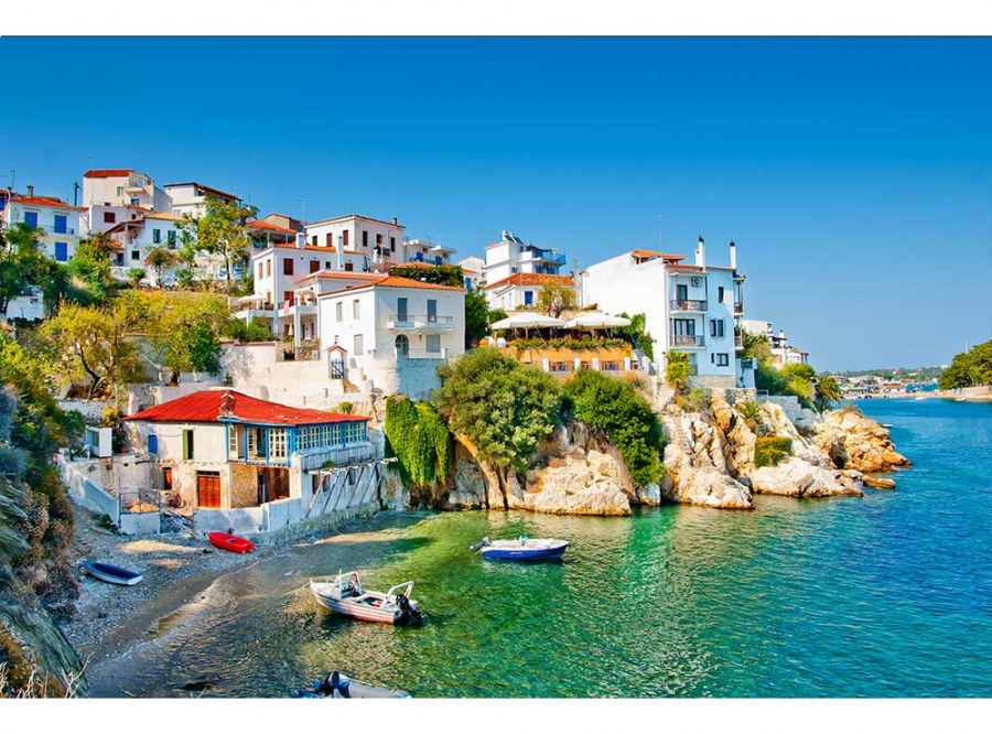 Flis foto tapeta Grčka obala MS50197 | 375x250 cm - Od flisa