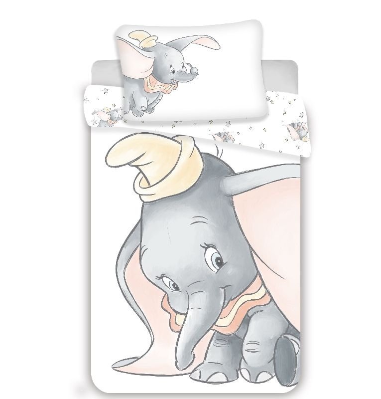 JERRY TKANINE Posteljina za krevetiće Dumbo Grey baby pamuk, 100/135, 40/60 cm - Posteljina za krevetiće
