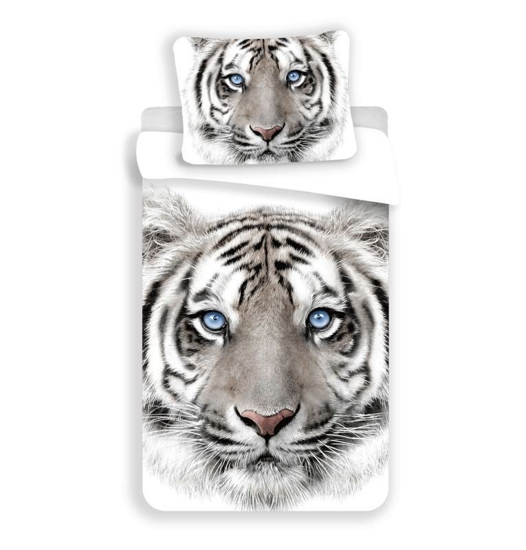 JERRY TKANINE Posteljina Bijeli tigar pamuk, 140/200, 70/90 cm - Posteljina foto print