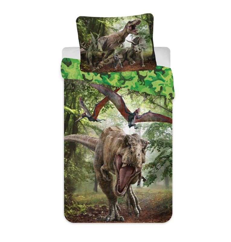 JERRY TABRICS Posteljina Jurassic World Green mikro poliester - mikrovlakana, 140/200 cm - Posteljina sa licencijom