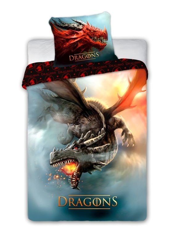 FARO Linen Dragon Red Cotton, 140/200, 70/90 cm - Posteljina foto print