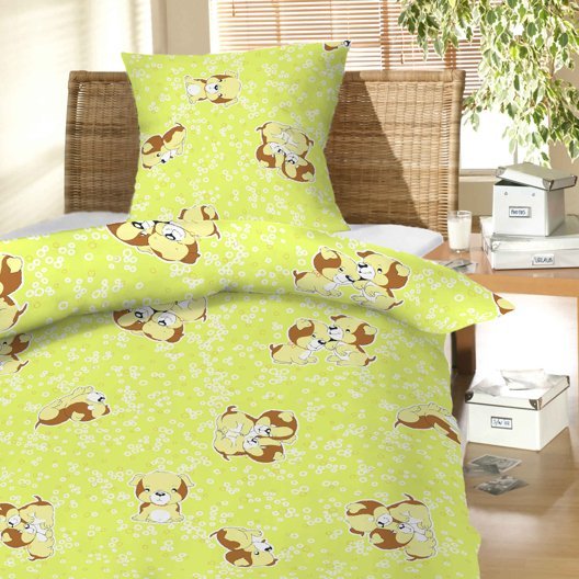 Pamučna posteljina za bebu Puppy green | 90x130, 45x60 cm - Dječja posteljina pamuk
