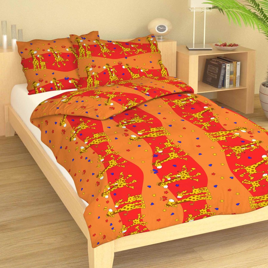 Pamučna posteljina za bebu Žirafa crvena | 90x130, 45x60 cm - Dječja posteljina pamuk