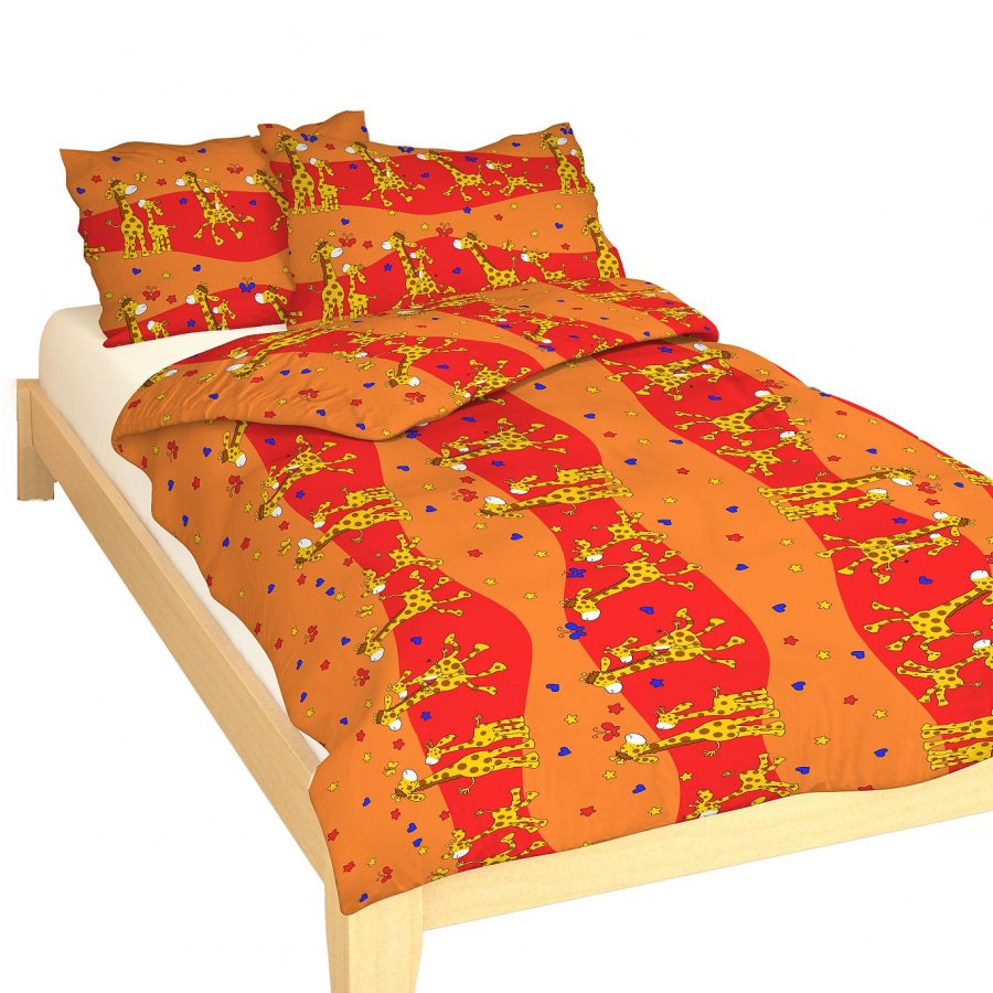 Posteljina za bebu krep Žirafa crvena | 90x130, 45x60 cm - Dječja posteljina krep