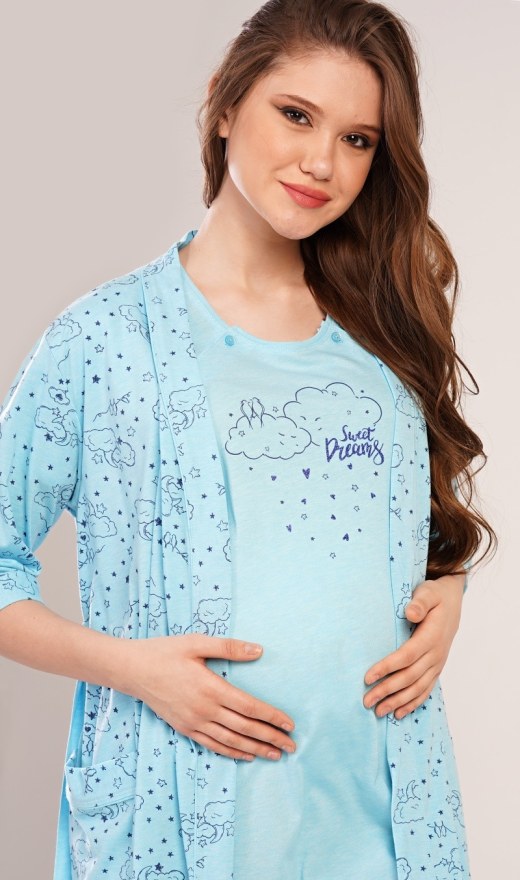 Ženski kućni ogrtač uz trudničku majicu Sweet dreams - Noćna spavaćica s ogrtačem