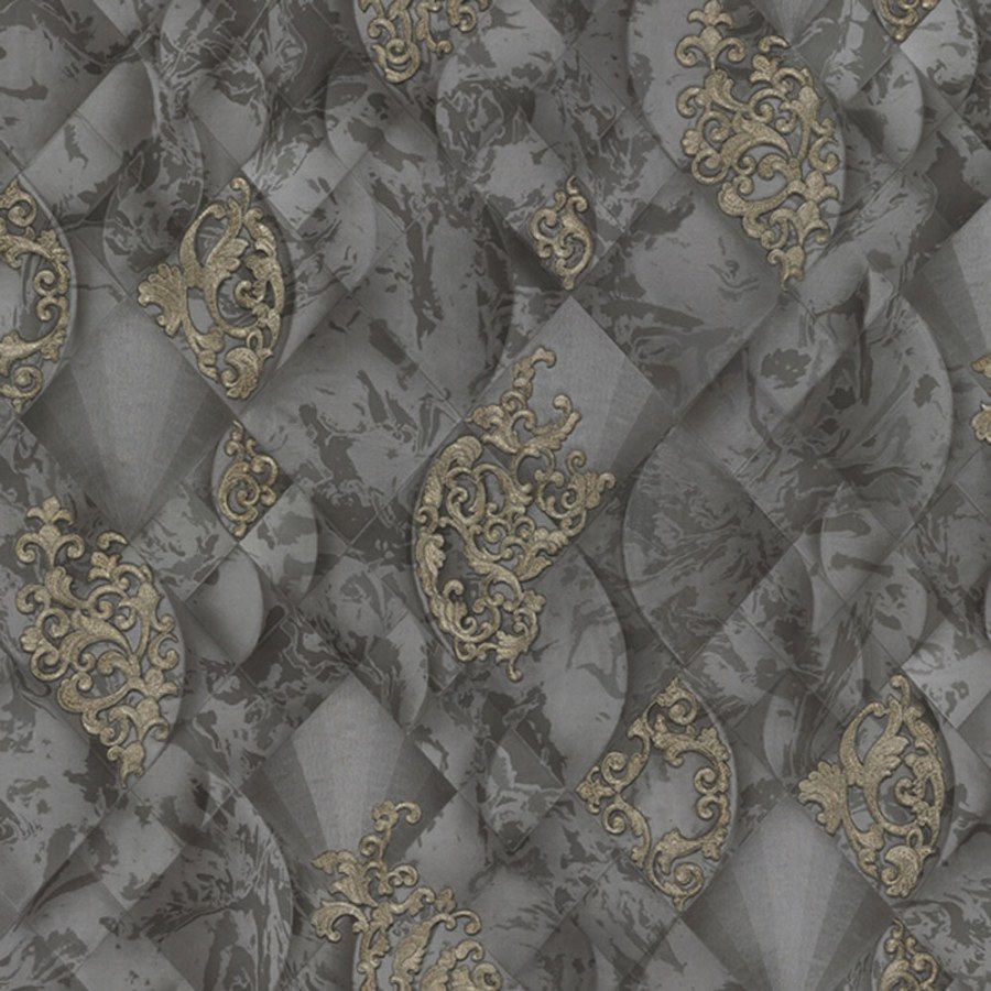 Luksuzna sivo-crna flis tapeta metalni ornamenti - M31926 Magnifica Murella | Ljepilo besplatno - Zambaiti Parati