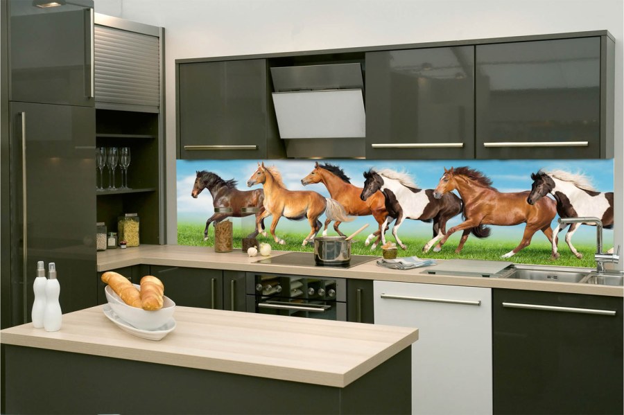 Samoljepljive - Za kuhinje - Samoljepljiva fototapeta za kuhinju KI-260-111 Stado konja | 260 x 60 cm Samoljepljiva fototapeta za kuhinju KI-260-111 Stado konja | 260 x 60 cm - Za kuhinje