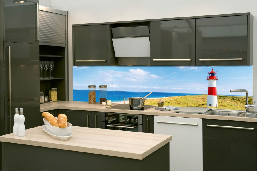 Samoljepljive - Za kuhinje - Samoljepljiva fototapeta za kuhinju KI-260-119 Svjetionik na plaži | 260 x 60 cm Samoljepljiva fototapeta za kuhinju KI-260-119 Svjetionik na plaži | 260 x 60 cm - Za kuhinje