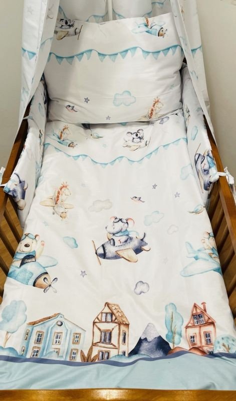 SDS Posteljina za dječji krevetić Letadla plava Pamuk, 90/130, 45/60 cm - Posteljina za krevetiće