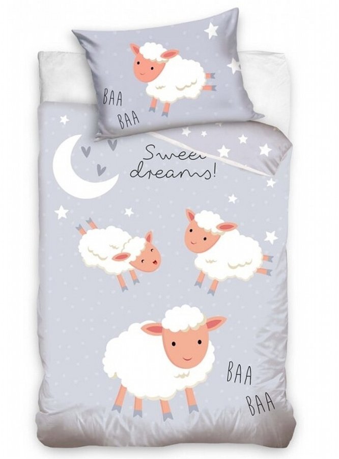 Posteljina od pamuka za krevetić Ovčice Sweet Dreams 100x135, 40x60 cm - Dječja posteljina licencirana