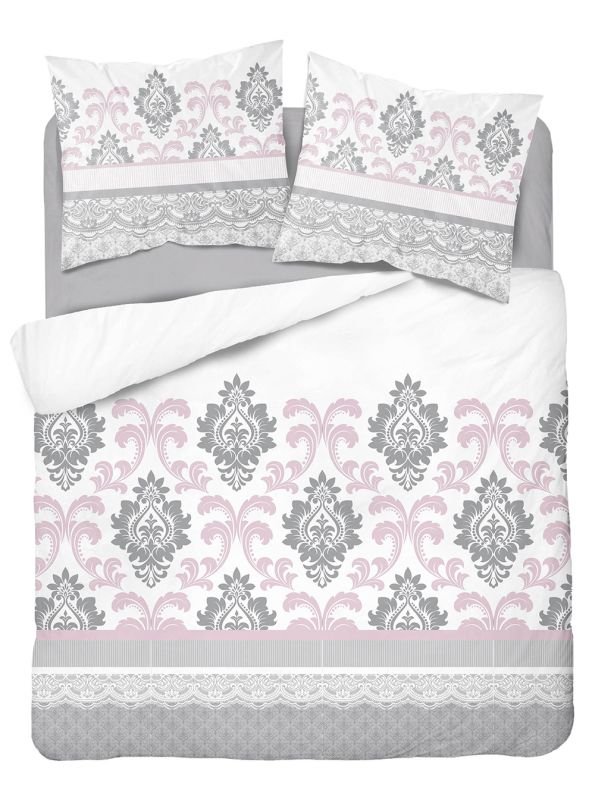 DETEXPOL Francuska posteljina Ornamenti siva-ružičasta Pamuk, 220/200, 2x70/80 cm - Posteljina klasičan uzorak
