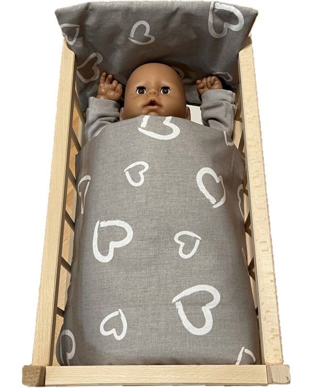 SDS Jastuci za krevetić za lutke Srca siva Pamuk, punjenje: Poliester, 1x 38x44 cm / 28x20 cm - poplune za lutke