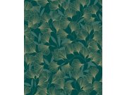 Zelena-zlatna tapeta na zid, listovi ginka, A64403 | Ljepilo besplatno Na zalihama