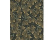 Crno-zlatna tapeta za zid, listovi ginka, A64402 | Ljepilo besplatno Na zalihama