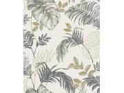 Siva tapeta s tropskim listovima, A64301 | Ljepilo besplatno Na zalihama