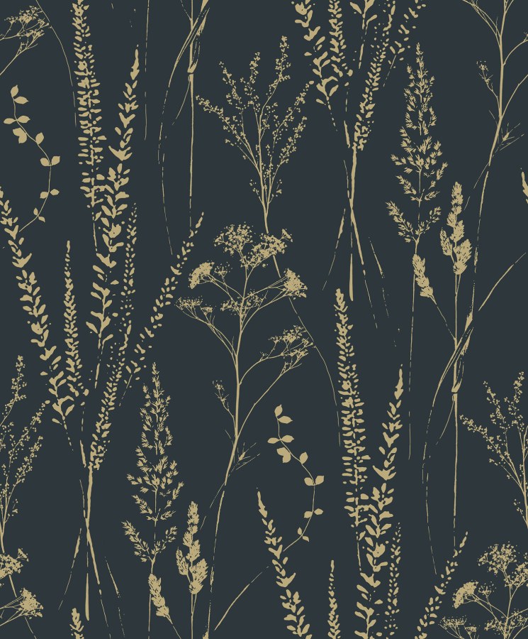 Crno-zlatna tapeta s travama, A64203 | Ljepilo besplatno - Na zalihama
