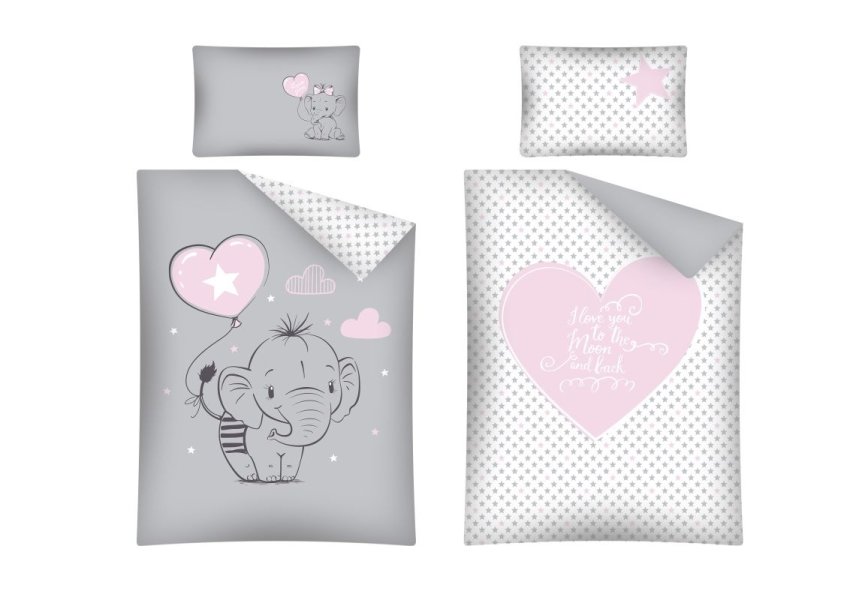 Prikrivač za krevetić Slon pink 100/135, 40/60 - Posteljina za krevetiće
