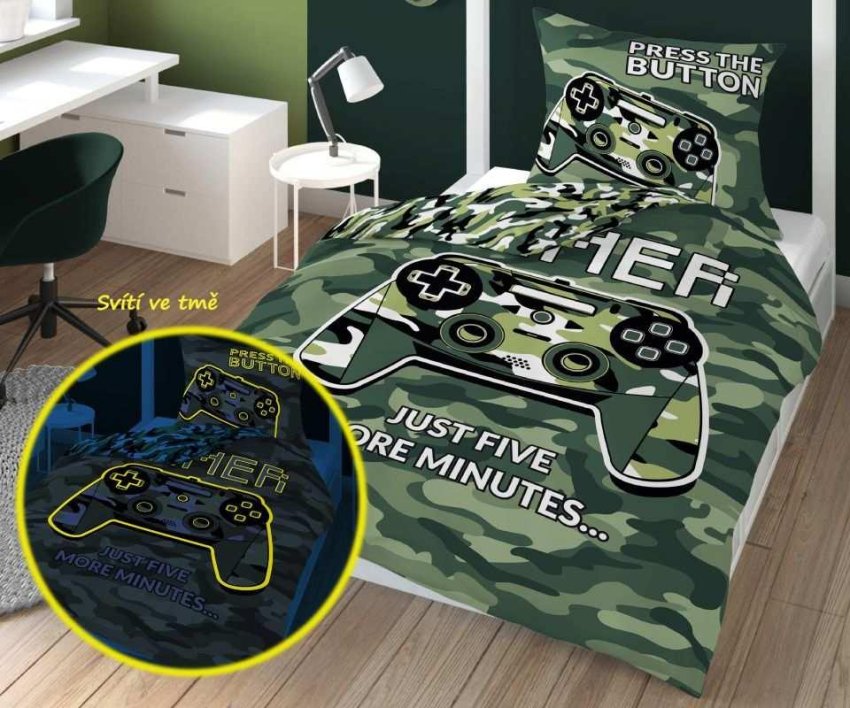 DETEXPOL Posteljina Gamer Army svjetleća Bavarska, 140/200, 70/80 cm - Posteljina za mlade