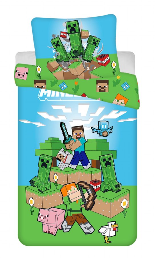 Povlačenje pamuk Minecraft Outdoor Mobs 140x200, 70x90 cm - Dječja posteljina Minecraft