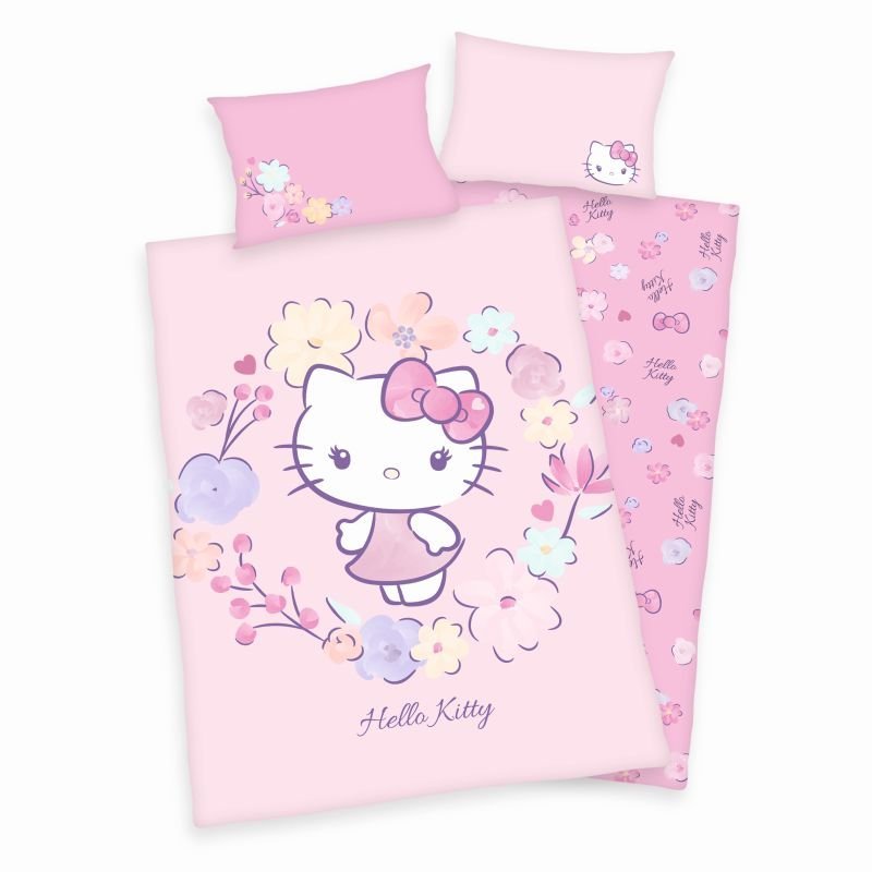 HERDING Posteljina za dječji krevetić Hello Kitty cvjetovi Bio Pamuk Bio Pamuk, 100/135, 40/60 cm - Posteljina za krevetiće