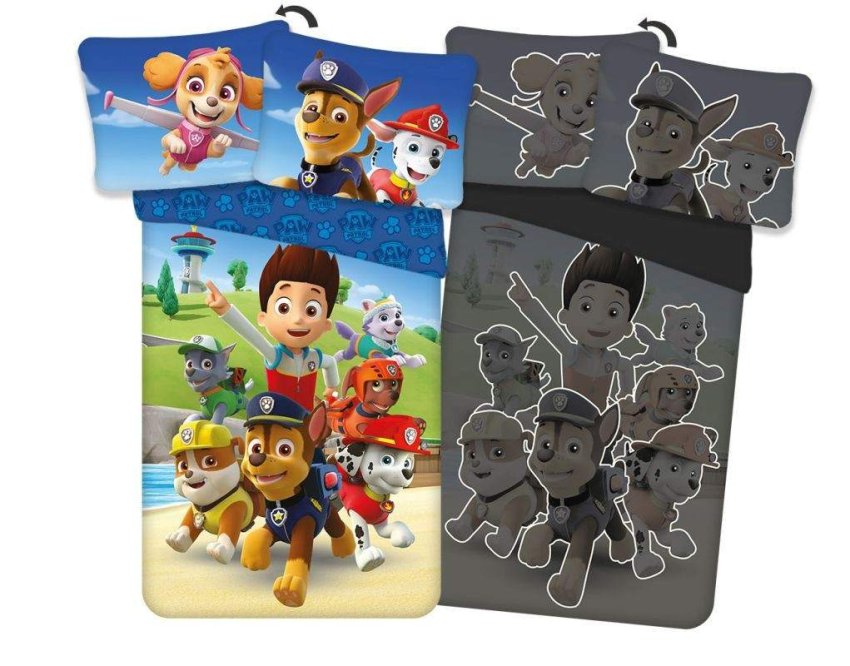 DETEXPOL Posteljina Paw Patrol ekipa svjetleća Pamuk, 140/200, 70/80 cm - Posteljina sa licencijom