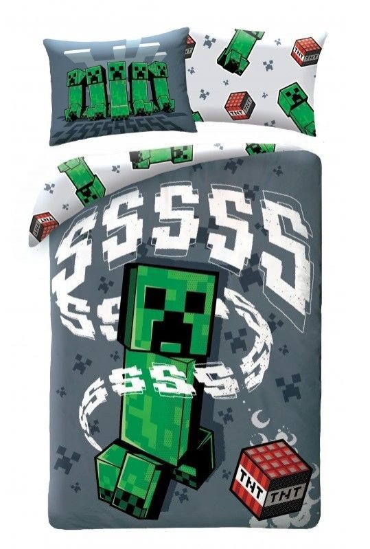 Posteljina sa licencijom - HALANTEX Posteljina Minecraft Creeper Grey Pamuk, 140/200, 70/90 cm HALANTEX Posteljina Minecraft Creeper Grey Pamuk, 140/200, 70/90 cm - Posteljina sa licencijom