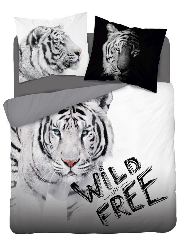 Posteljina foto print - DETEXPOL Francuska posteljina Bijeli Tigar Wild Free Pamuk, 220/200, 2x70/80 cm DETEXPOL Francuska posteljina Bijeli Tigar Wild Free Pamuk, 220/200, 2x70/80 cm - Posteljina foto print