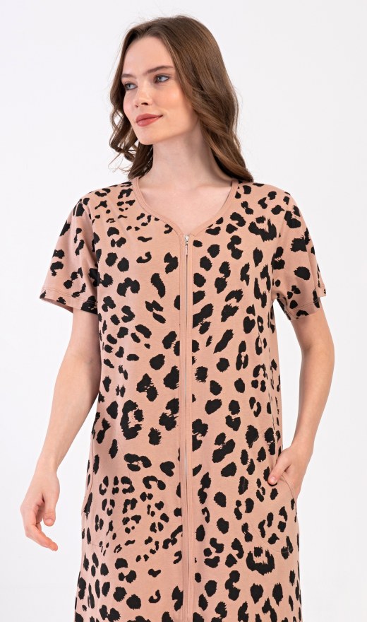 Žene - Ženske noćne spavaćice - Prevelike ženske spavaćice - Ženska kućna haljina s kratkim rukavima Leopard Ženska kućna haljina s kratkim rukavima Leopard - Prevelike ženske spavaćice