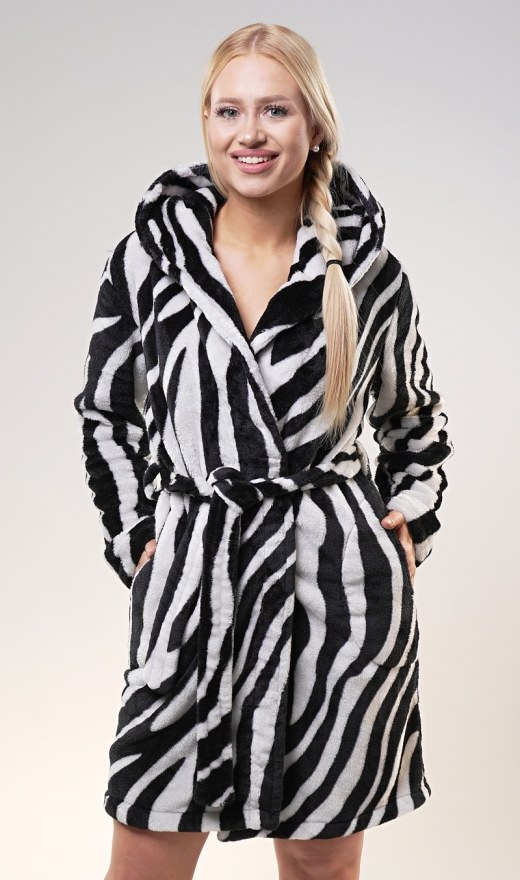 Ženy - Ženski ogrtači - Ženski kratki ogrtači - Ženski kratki ogrtač s kapuljačom Zebra Ženski kratki ogrtač s kapuljačom Zebra - Ženski kratki ogrtači