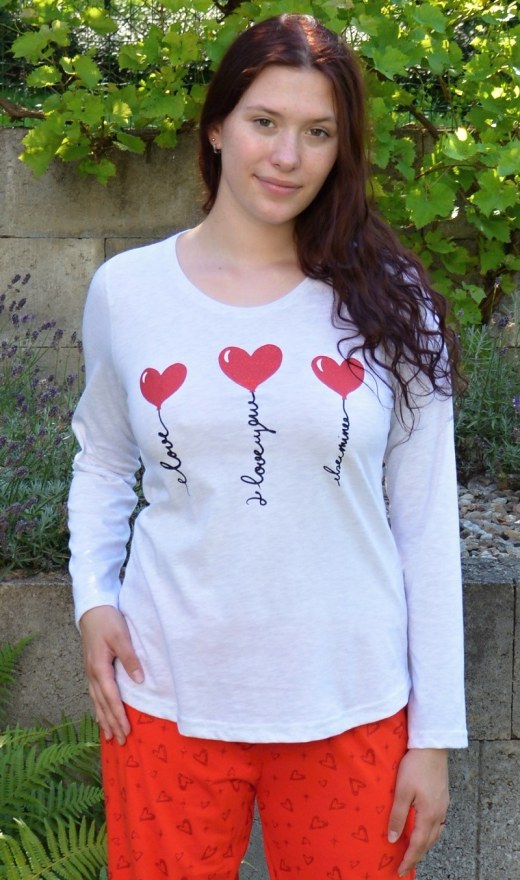 Ženska duga pidžama I love you - Ženske pidžame s dugim rukavima