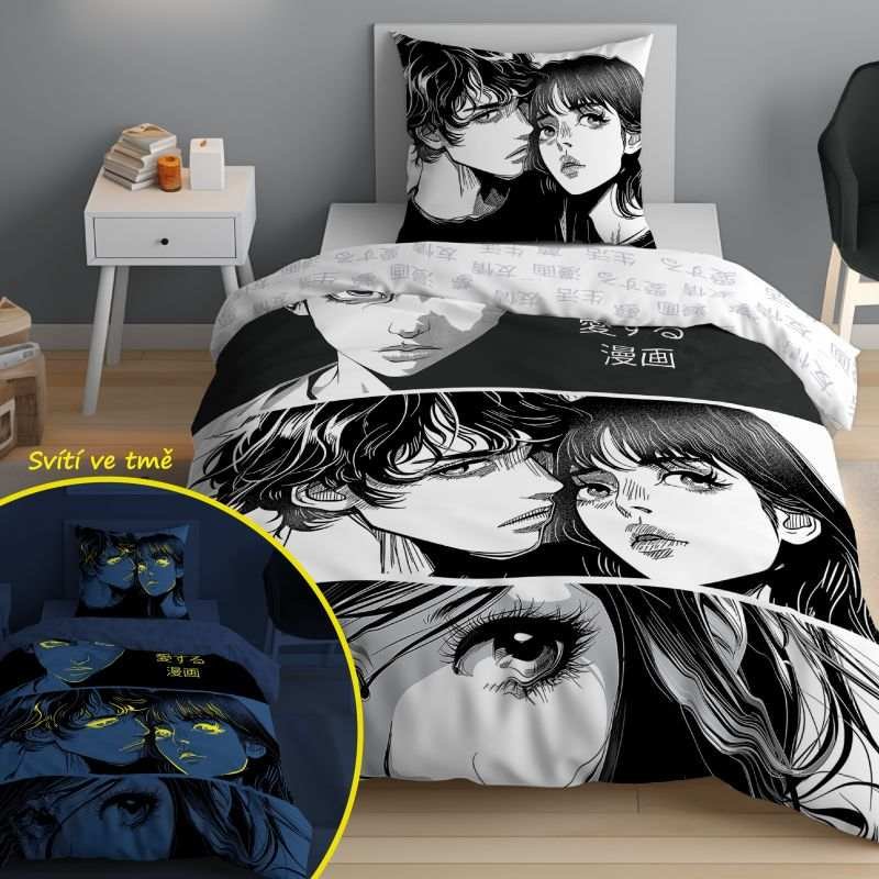 Posteljina za mlade - DETEXPOL Posteljina Anime Manga svijetleća Pamuk, 140/200, 70/80 cm DETEXPOL Posteljina Anime Manga svijetleća Pamuk, 140/200, 70/80 cm - Posteljina za mlade