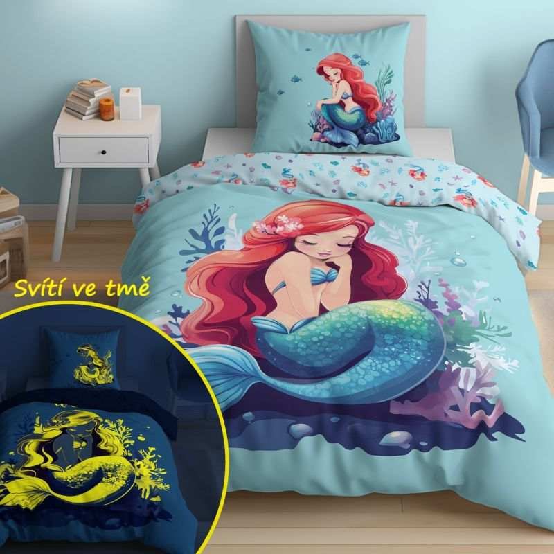 Posteljina sa licencijom - DETEXPOL Posteljina Svjetleća Sirena Pamuk, 140/200, 70/80 cm DETEXPOL Posteljina Svjetleća Sirena Pamuk, 140/200, 70/80 cm - Posteljina sa licencijom