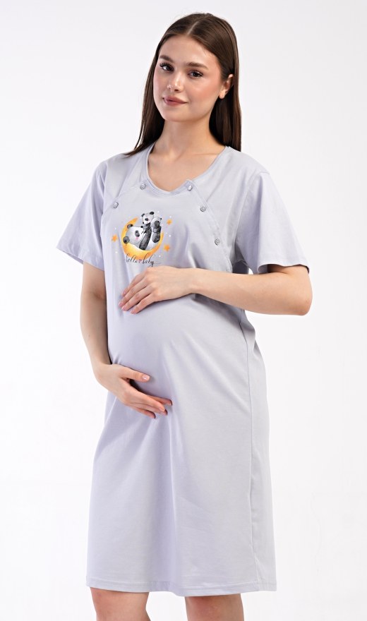Ženska noćna košulja za dojilje Hello baby - Dojilica noćna košulja s kratkim rukavima