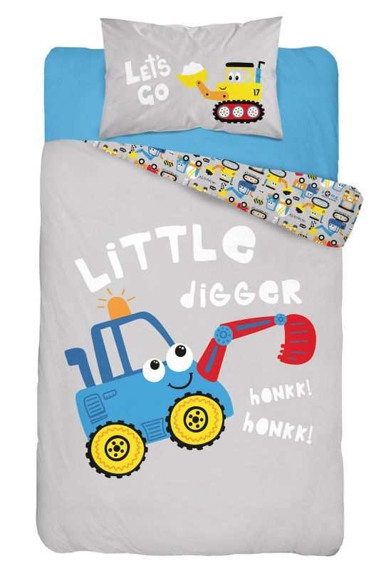 Posteljina za dječji krevetić - DETEXPOL Posteljina za dječji krevetić Bager plavi Pamuk, 100/135, 40/60 cm DETEXPOL Posteljina za dječji krevetić Bager plavi Pamuk, 100/135, 40/60 cm - Posteljina za dječji krevetić