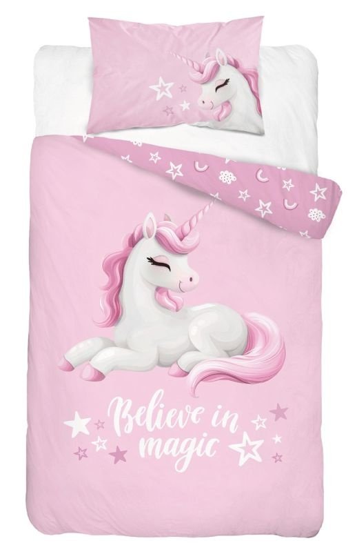 DETEXPOL Posteljina za dječji krevetić Jednorog ružičasta Pamuk, 100/135, 40/60 cm - Posteljina za dječji krevetić
