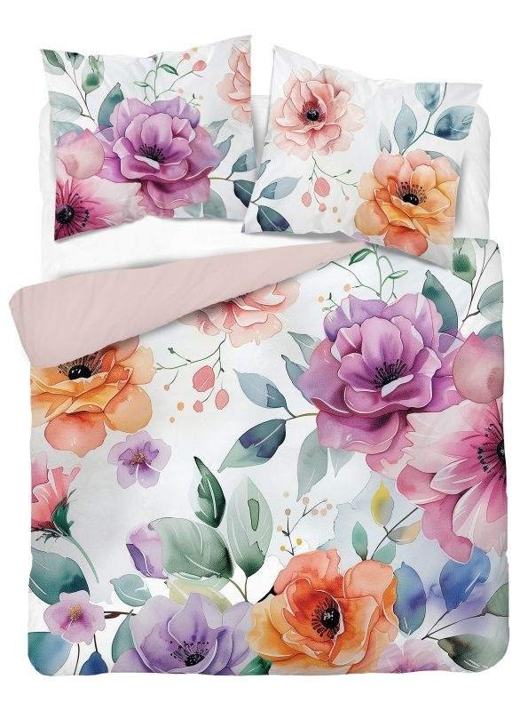 Posteljina foto print - DETEXPOL Francuska posteljina 3D Cvjetovi akvarel micro Poliester - mikrovlakno, 220/200, 2x70/80 cm DETEXPOL Francuska posteljina 3D Cvjetovi akvarel micro Poliester - mikrovlakno, 220/200, 2x70/80 cm - Posteljina foto print