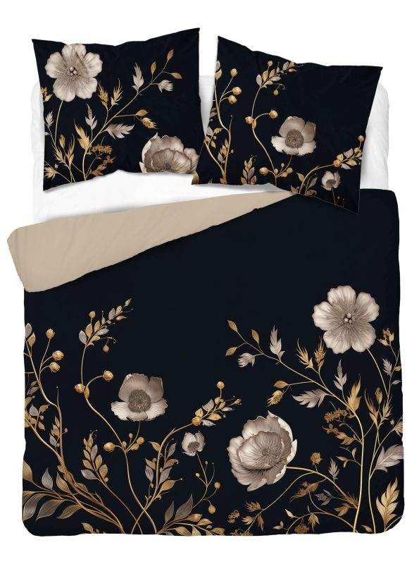 DETEXPOL Francuska posteljina 3D Cvjetovi na crnoj micro Poliester - mikrovlákno, 220/200, 2x70/80 cm - Posteljina foto print