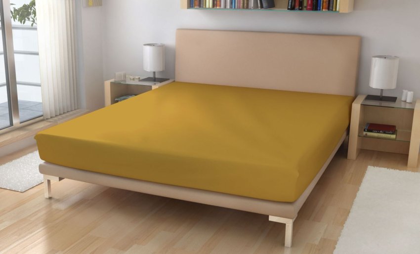 Plahte - Polášek Jersey plahta senf žuta Pamuk 150g/m2, 180/200 cm Polášek Jersey plahta senf žuta Pamuk 150g/m2, 180/200 cm - Plahte