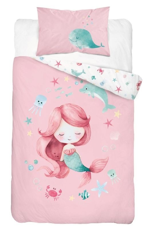 DETEXPOL Posteljina za dječji krevetić Morska Vila ružičasta Pamuk, 100/135, 40/60 cm - Posteljina za dječji krevetić