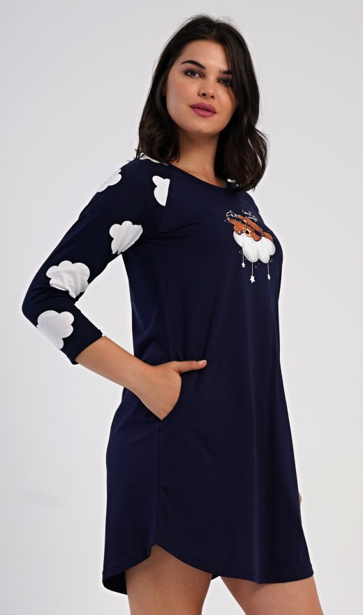 Žene - Ženske noćne spavaćice - Prevelike ženske spavaćice - Ženska kućna haljina s tročetvrt rukavima Medo na oblačiću Ženska kućna haljina s tročetvrt rukavima Medo na oblačiću - Prevelike ženske spavaćice