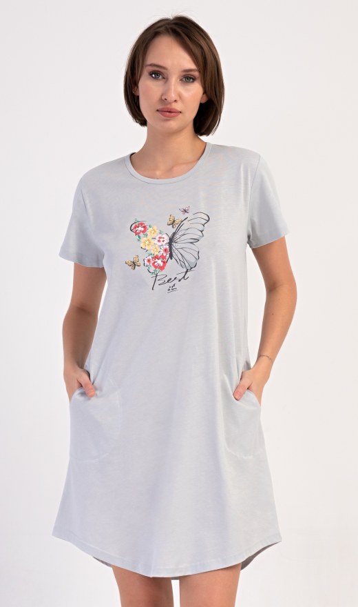 Žene - Ženske noćne spavaćice - Prevelike ženske spavaćice - Ženska kućna haljina s kratkim rukavima Amelia Ženska kućna haljina s kratkim rukavima Amelia - Prevelike ženske spavaćice